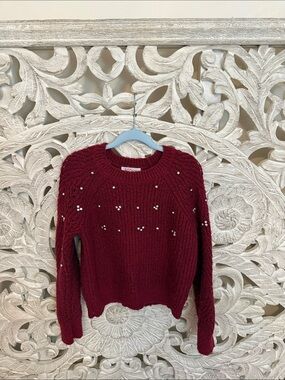Society Burgundy Beaded Crewneck Sweater